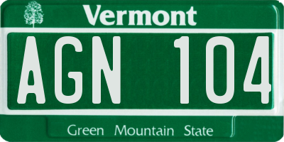 VT license plate AGN104
