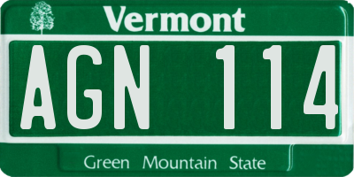 VT license plate AGN114