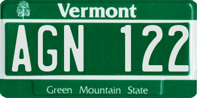 VT license plate AGN122
