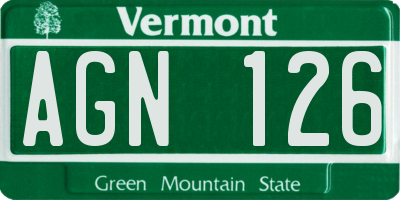 VT license plate AGN126