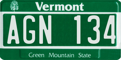 VT license plate AGN134