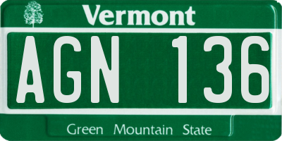 VT license plate AGN136