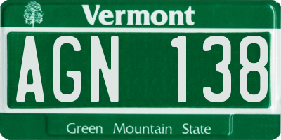 VT license plate AGN138
