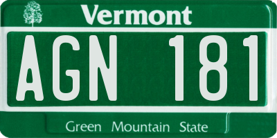VT license plate AGN181