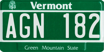 VT license plate AGN182