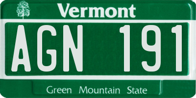 VT license plate AGN191