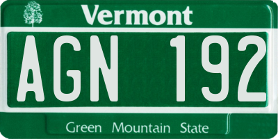 VT license plate AGN192