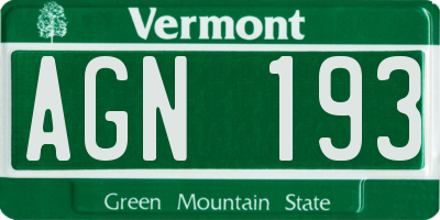 VT license plate AGN193