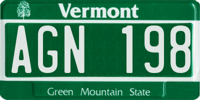 VT license plate AGN198