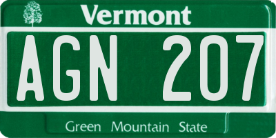 VT license plate AGN207
