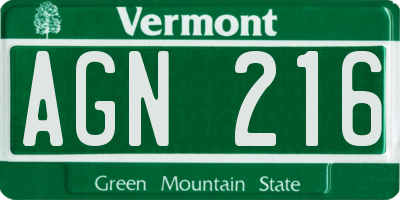 VT license plate AGN216