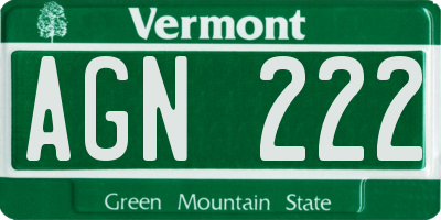 VT license plate AGN222
