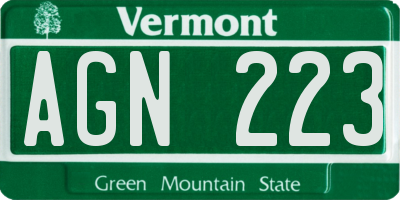 VT license plate AGN223