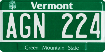 VT license plate AGN224