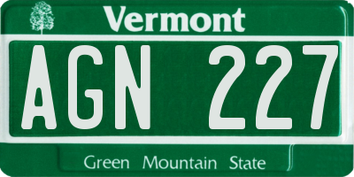 VT license plate AGN227