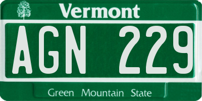 VT license plate AGN229