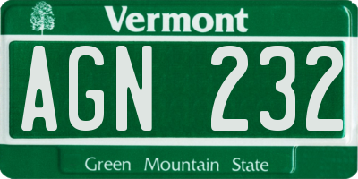 VT license plate AGN232