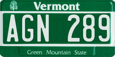 VT license plate AGN289