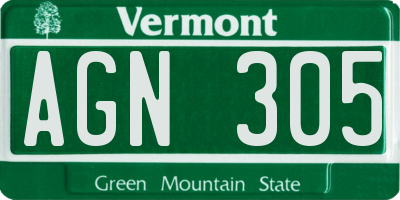 VT license plate AGN305