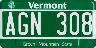 VT license plate AGN308
