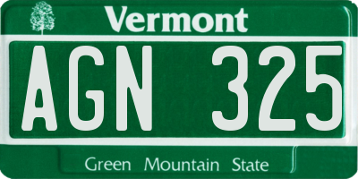 VT license plate AGN325