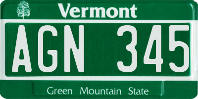 VT license plate AGN345