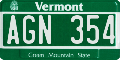 VT license plate AGN354