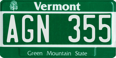 VT license plate AGN355