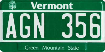 VT license plate AGN356