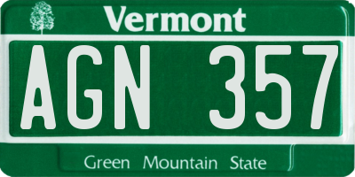 VT license plate AGN357