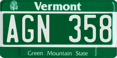 VT license plate AGN358