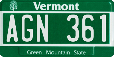 VT license plate AGN361
