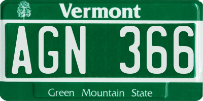 VT license plate AGN366