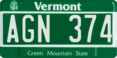 VT license plate AGN374