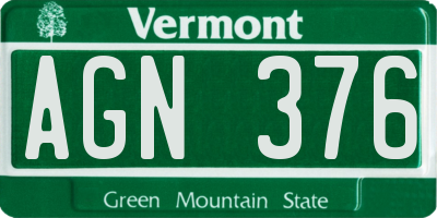 VT license plate AGN376