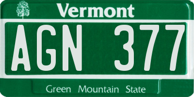 VT license plate AGN377