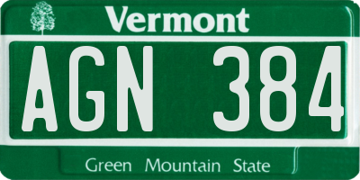 VT license plate AGN384