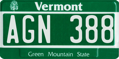 VT license plate AGN388