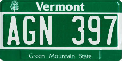VT license plate AGN397