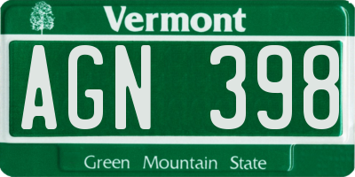 VT license plate AGN398