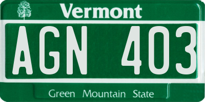 VT license plate AGN403