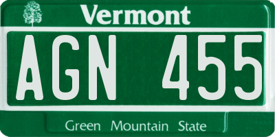 VT license plate AGN455