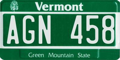 VT license plate AGN458