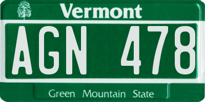 VT license plate AGN478
