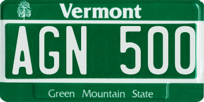 VT license plate AGN500