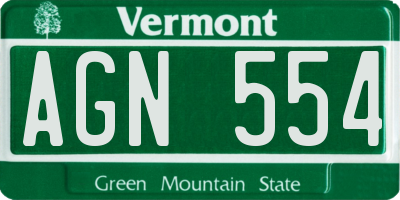 VT license plate AGN554