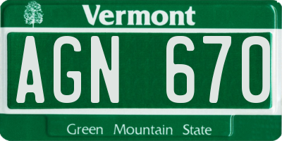 VT license plate AGN670