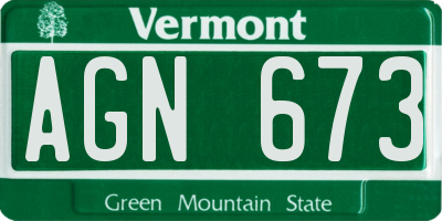 VT license plate AGN673