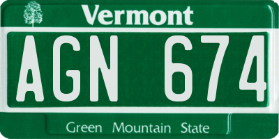 VT license plate AGN674
