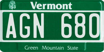 VT license plate AGN680
